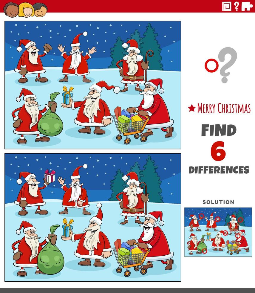 differences game for kids with Santa Clauses characters vector