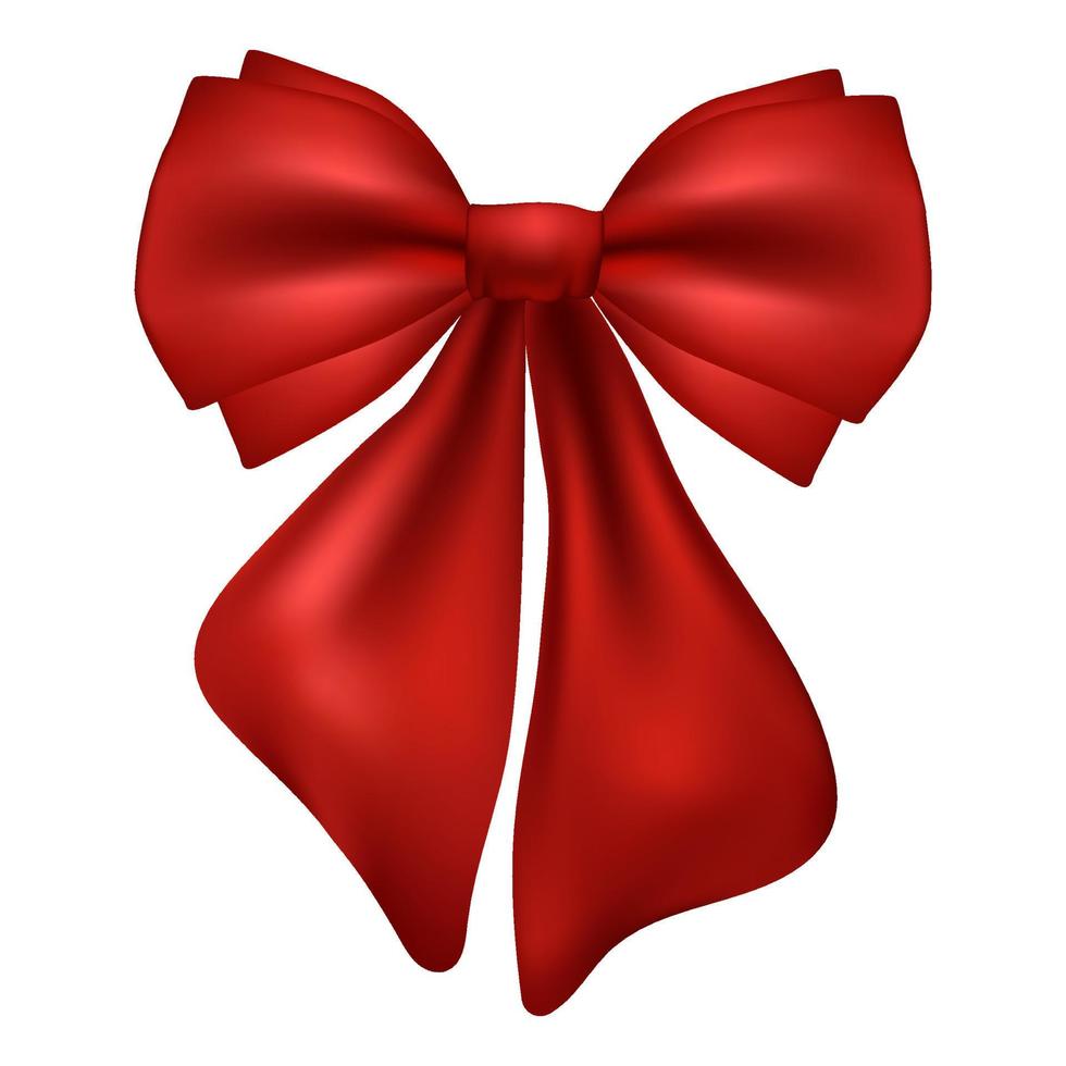 Festive bow isolated on white background. Vector Christmas red satin bow with ribbons realistic, wrap holiday element template. For presents, gifts, coupon, sale, discount design Birthday, Valentine.