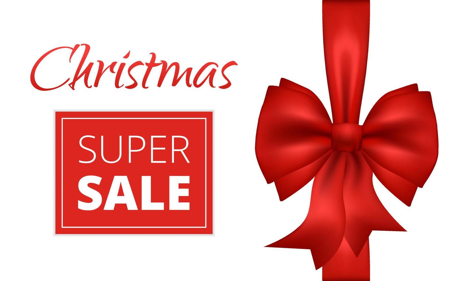 Christmas sale horizontal discount banner design template typography Snow falling in winter season. Merry Christmas and happy new year background. Gift voucher. White backdrop with Big festive bow. vector