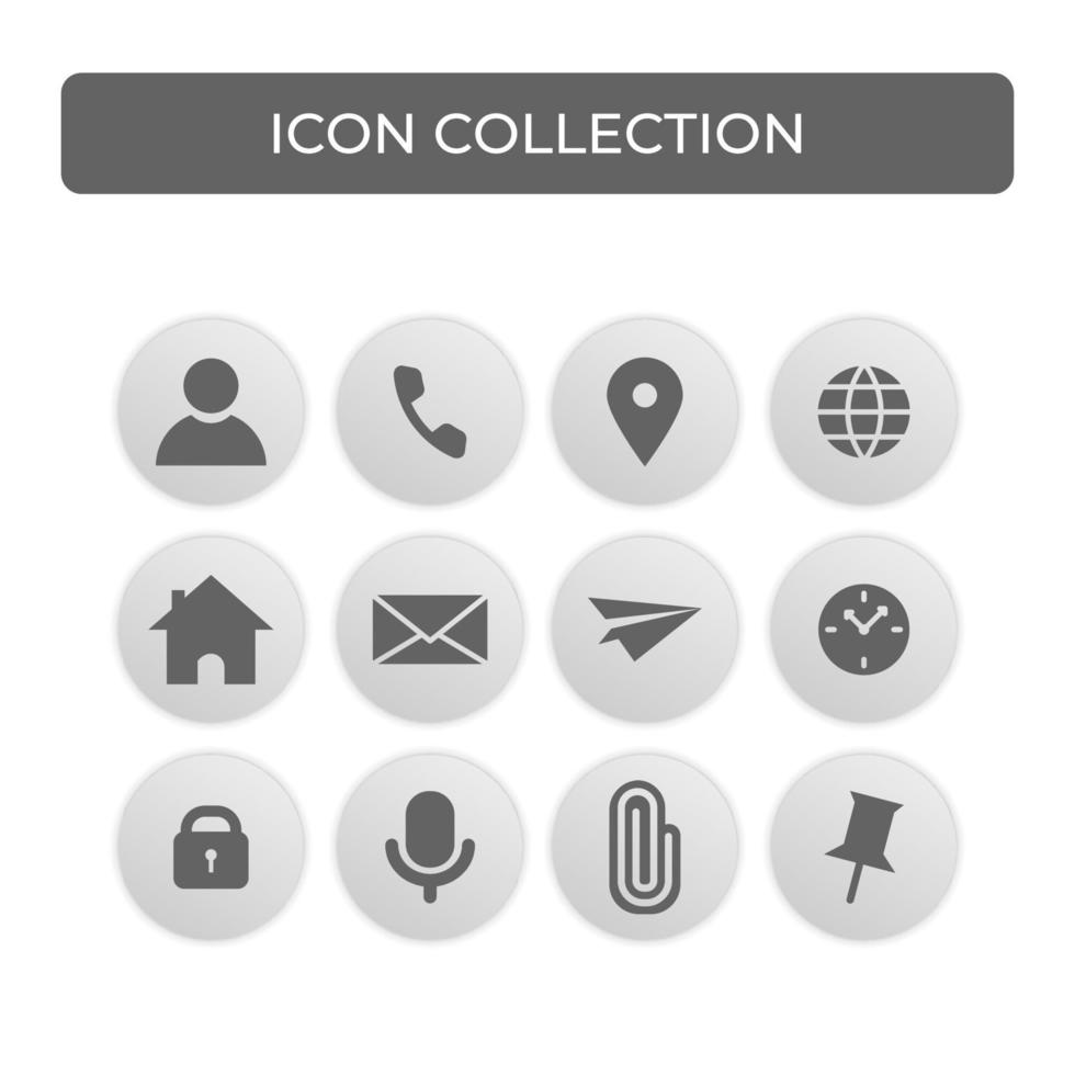 conjunto de iconos de vector negro de sitio web. símbolo de icono de comunicación, contáctenos, ubicación, dirección, teléfono, correo, micrófono, adjuntar, pin. en estilo de diseño ui ux neumórfico moderno degradado.