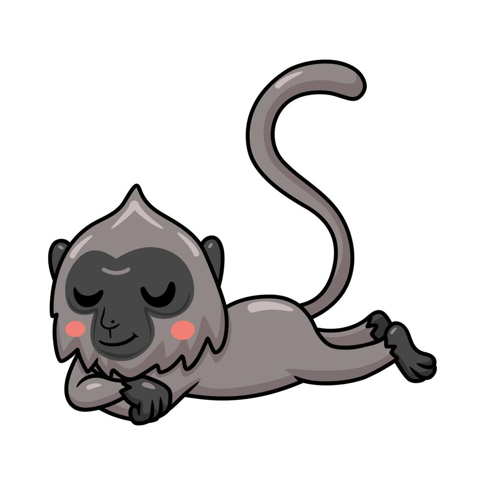 Cute little grey langur monkey cartoon sleeping vector