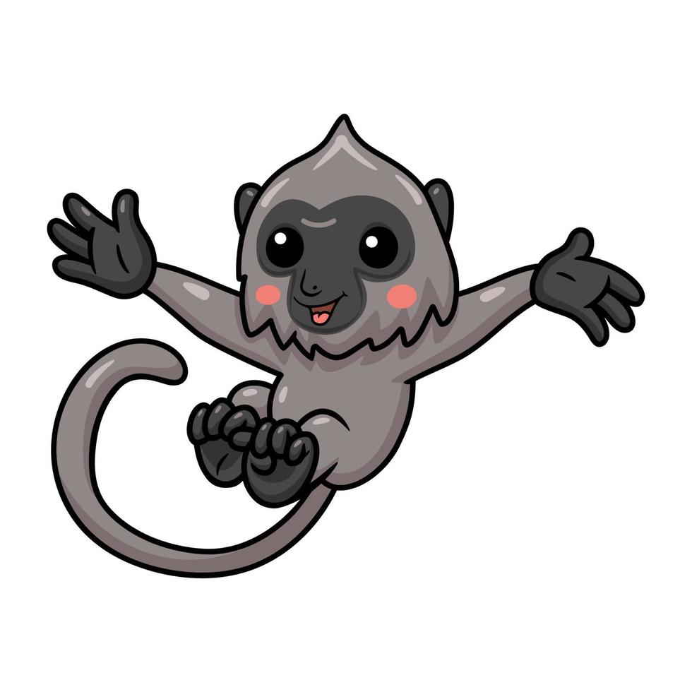 lindo pequeño mono langur gris dibujos animados saltando vector
