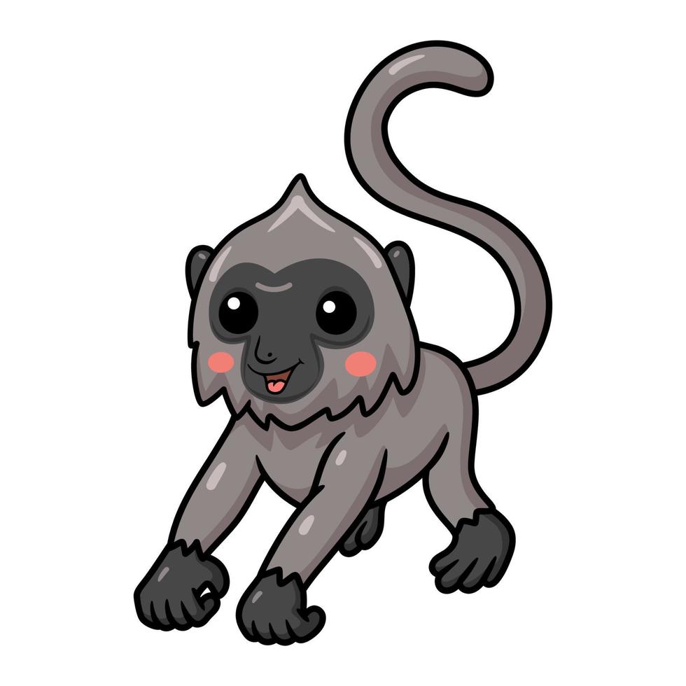 lindo pequeño mono langur gris de dibujos animados vector