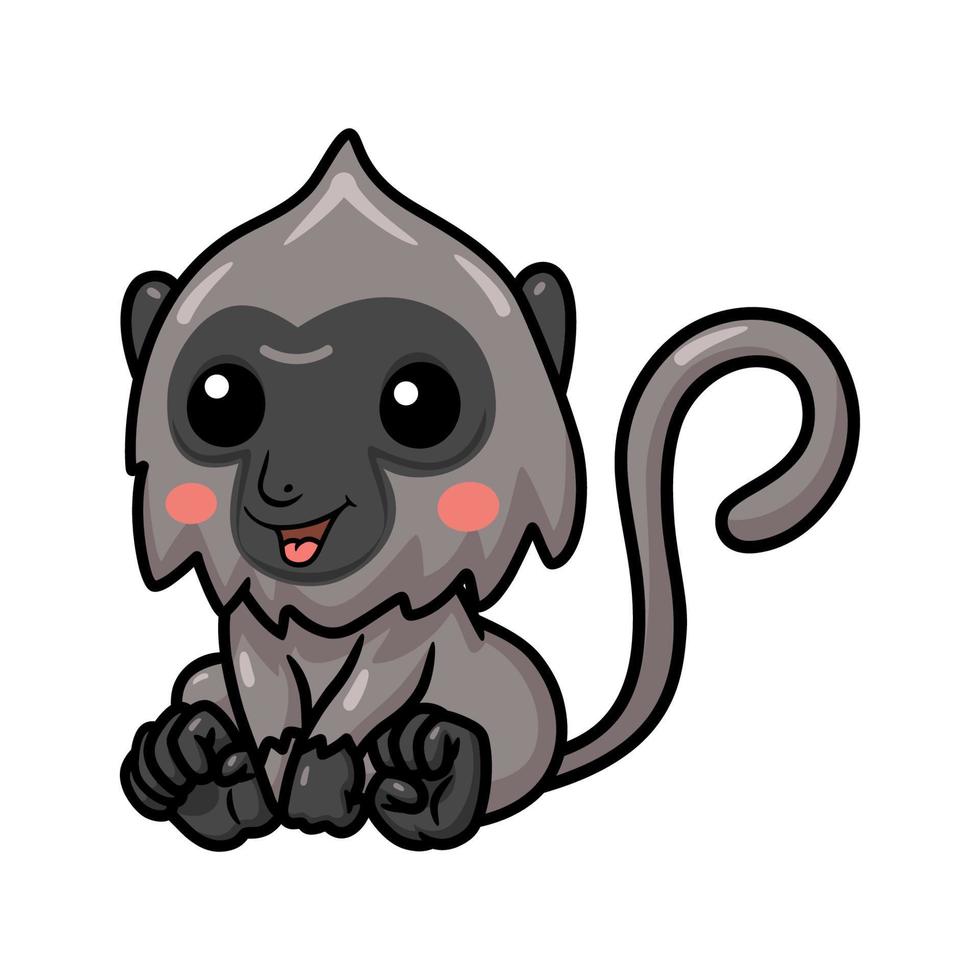 Cute little grey langur monkey cartoon sitting vector