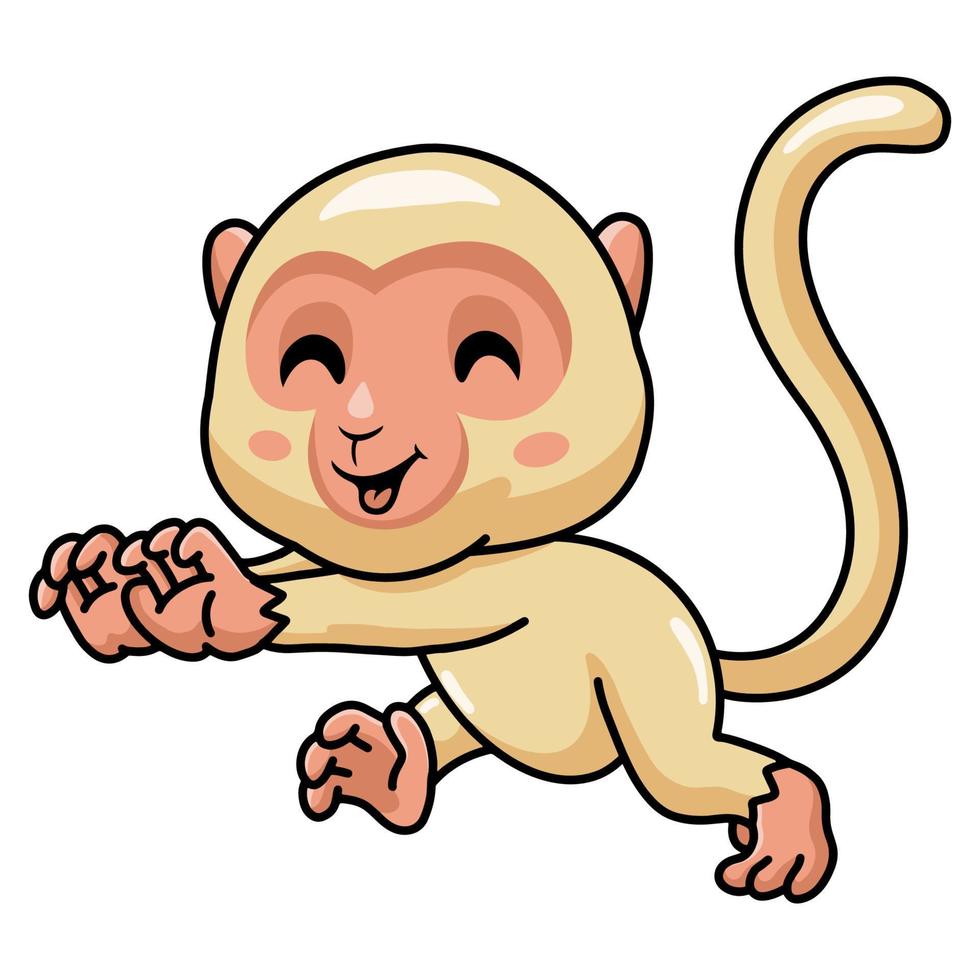 Cute little albino monkey cartoon running vector