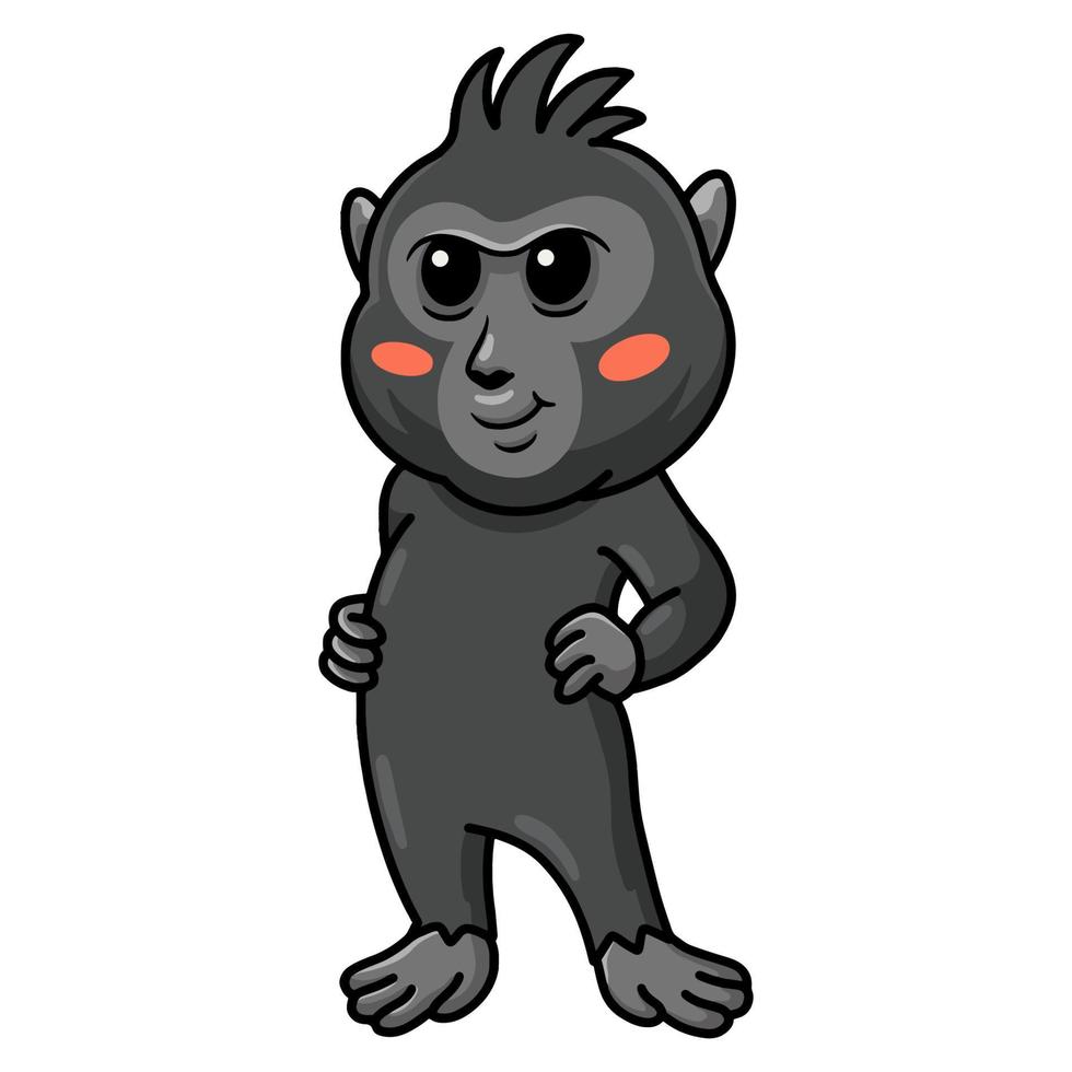 Cute little crested black macaque cartoon standing vector