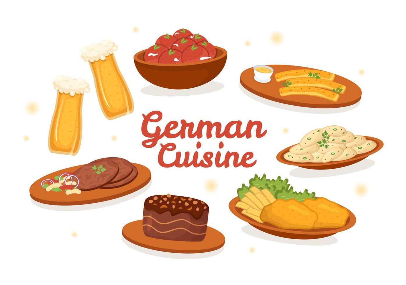 German Food Restaurant with Collection of Delicious Cuisine Traditional and Drinks in Flat Cartoon Hand Drawn Templates Illustration vector