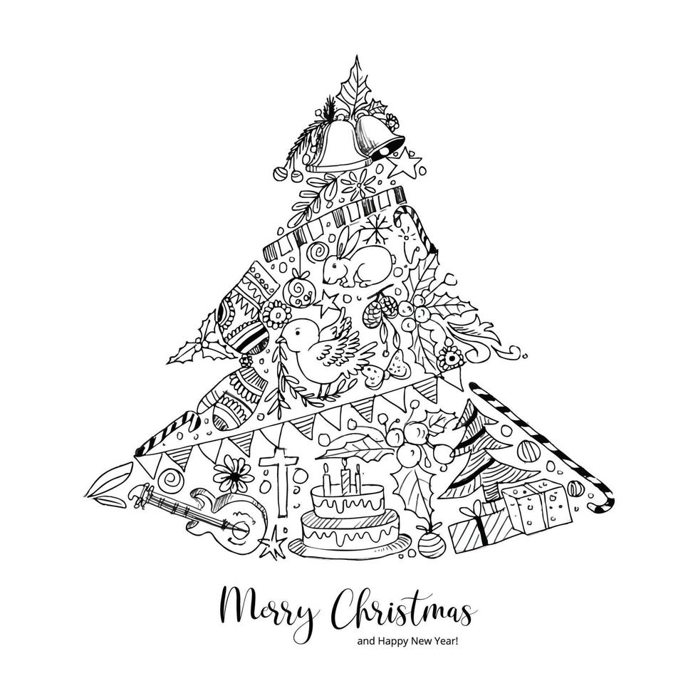 hermosos elementos decorativos de navidad árbol celebración doddle diseño vector