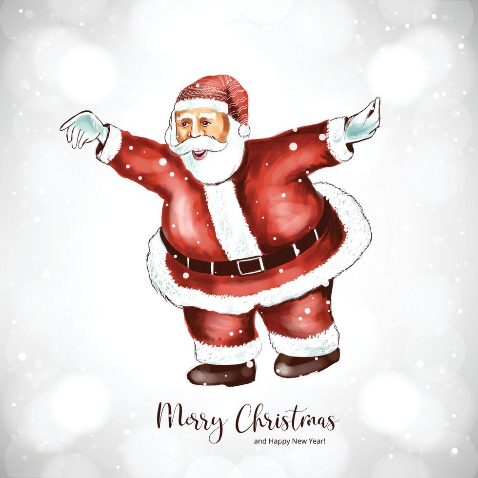 Merry christmas and happy new year greeting card with santa claus winter background vector