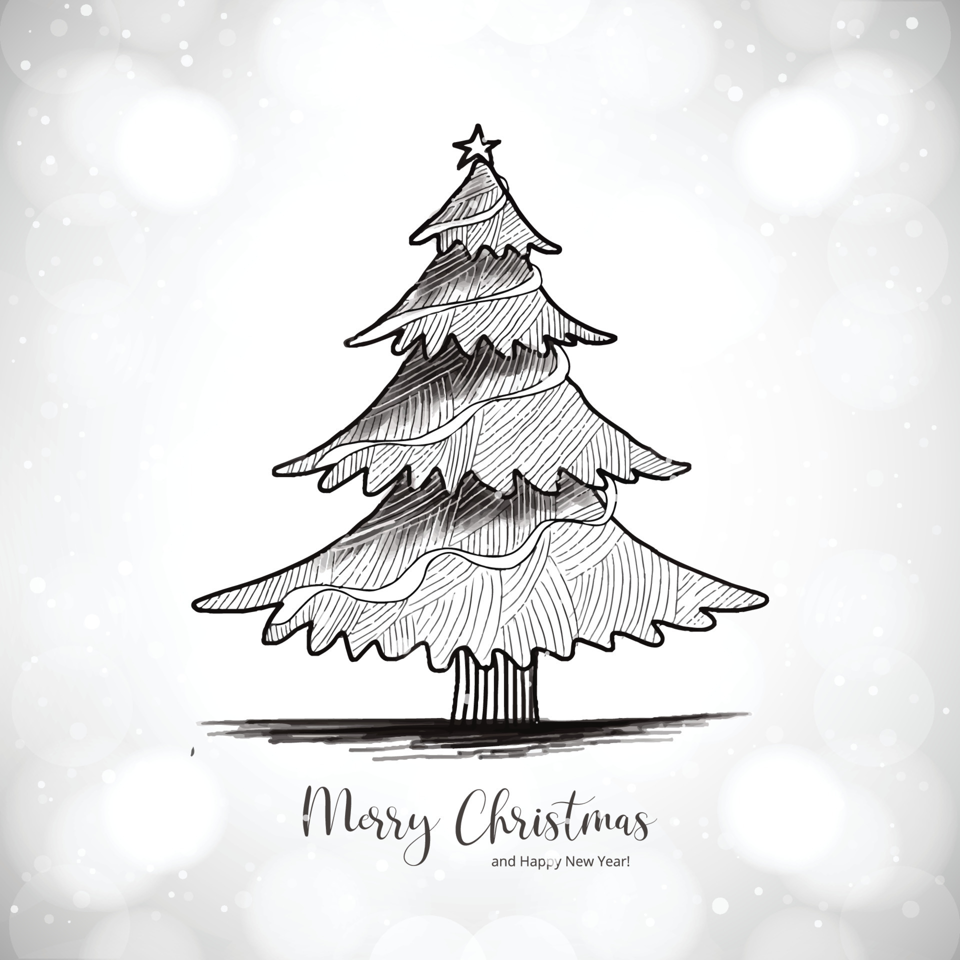 Hand draw winter christmas tree sketch holiday card background 14460047  Vector Art at Vecteezy