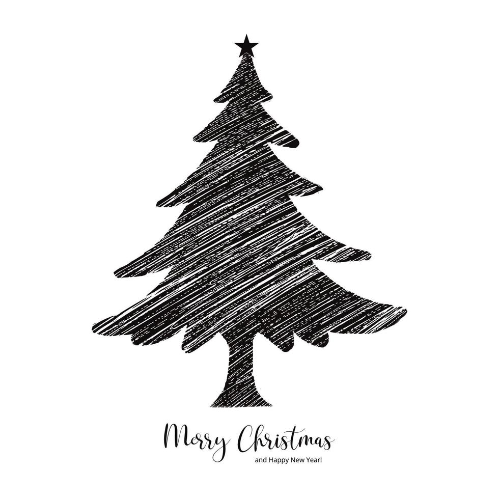 Hand draw christmas tree sketch on white background vector