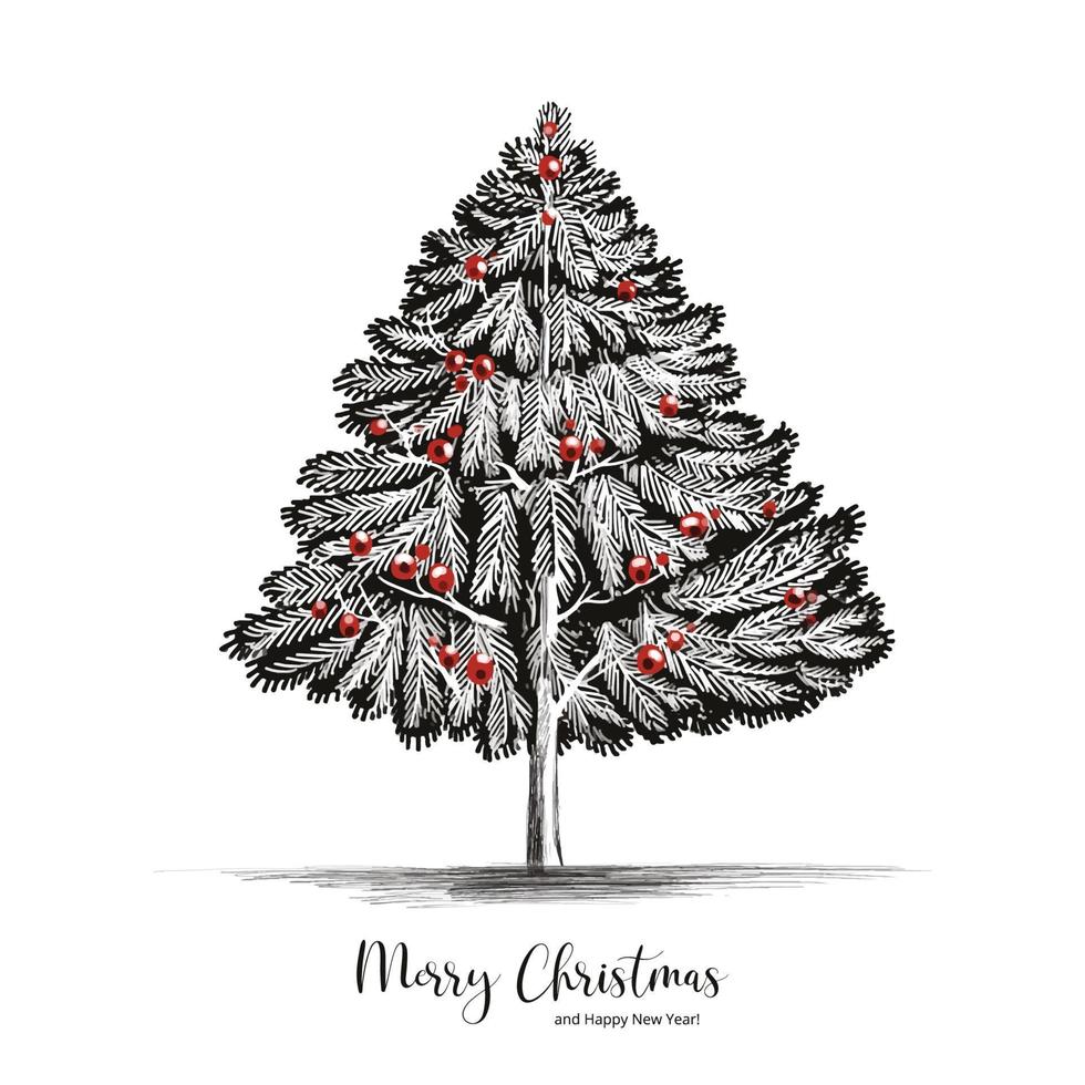 Decorative hand draw sketch christmas tree celebration card background vector