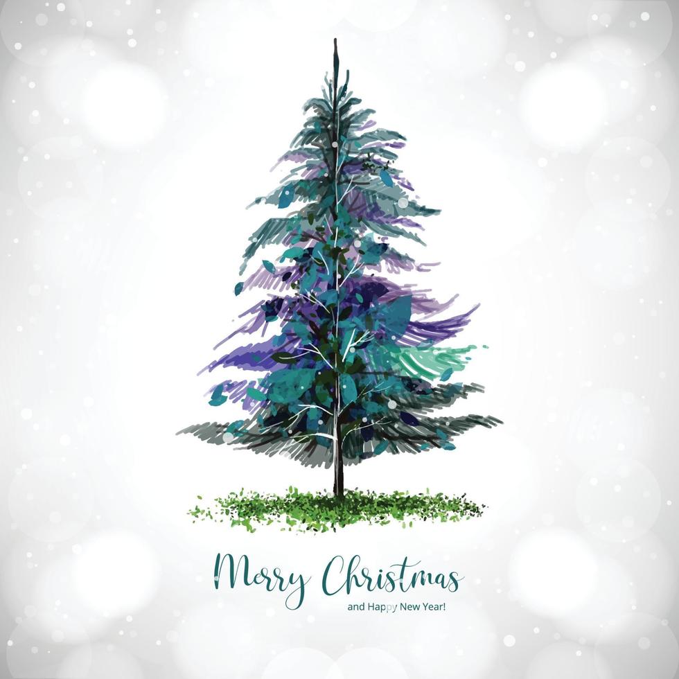 Hand draw winter christmas tree card background vector