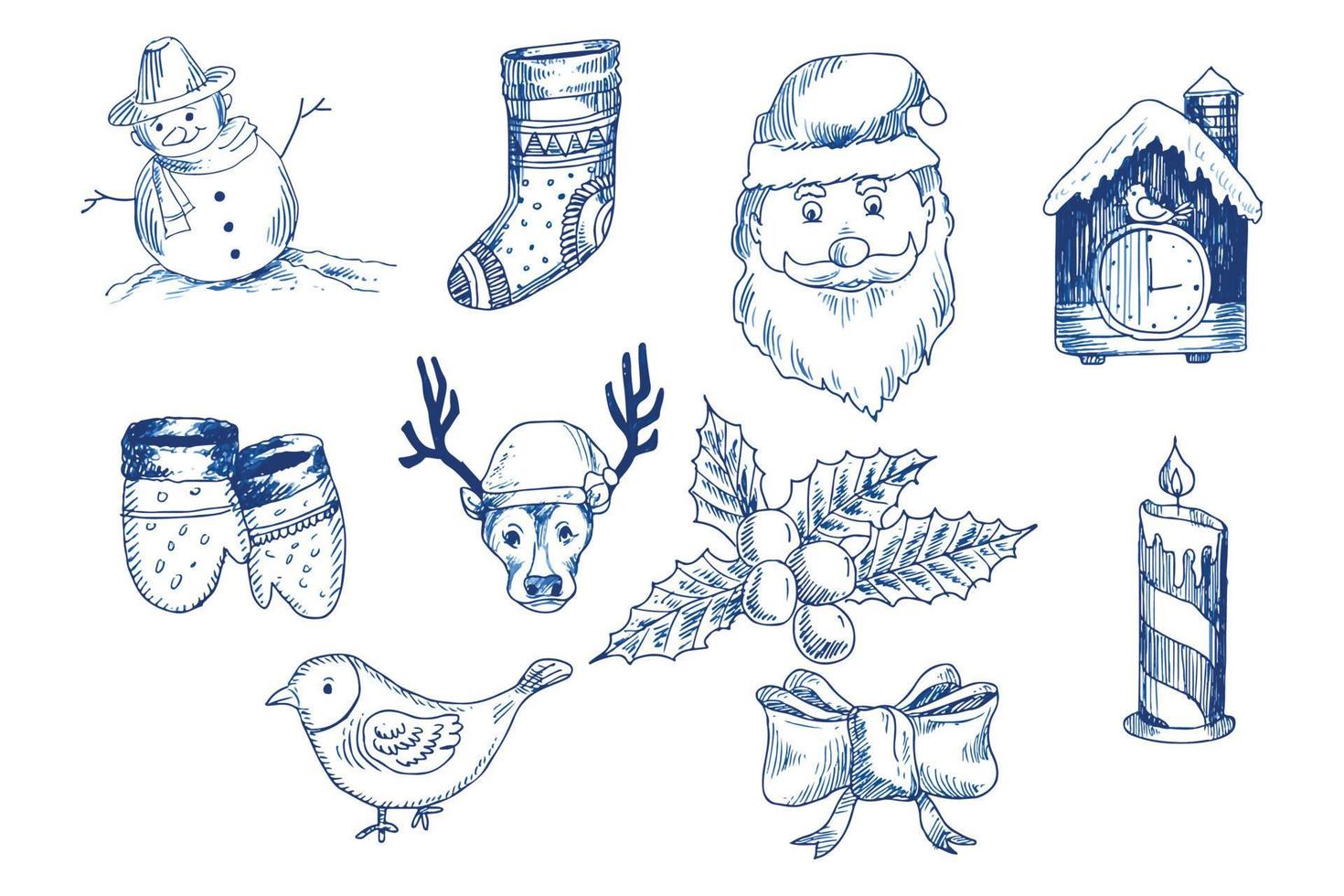 Hand draw decorative christmas elements sketch set design vector