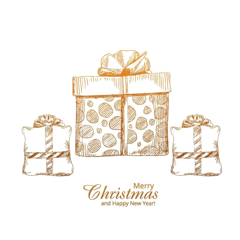 Hand draw christmas gifts sketch set design vector