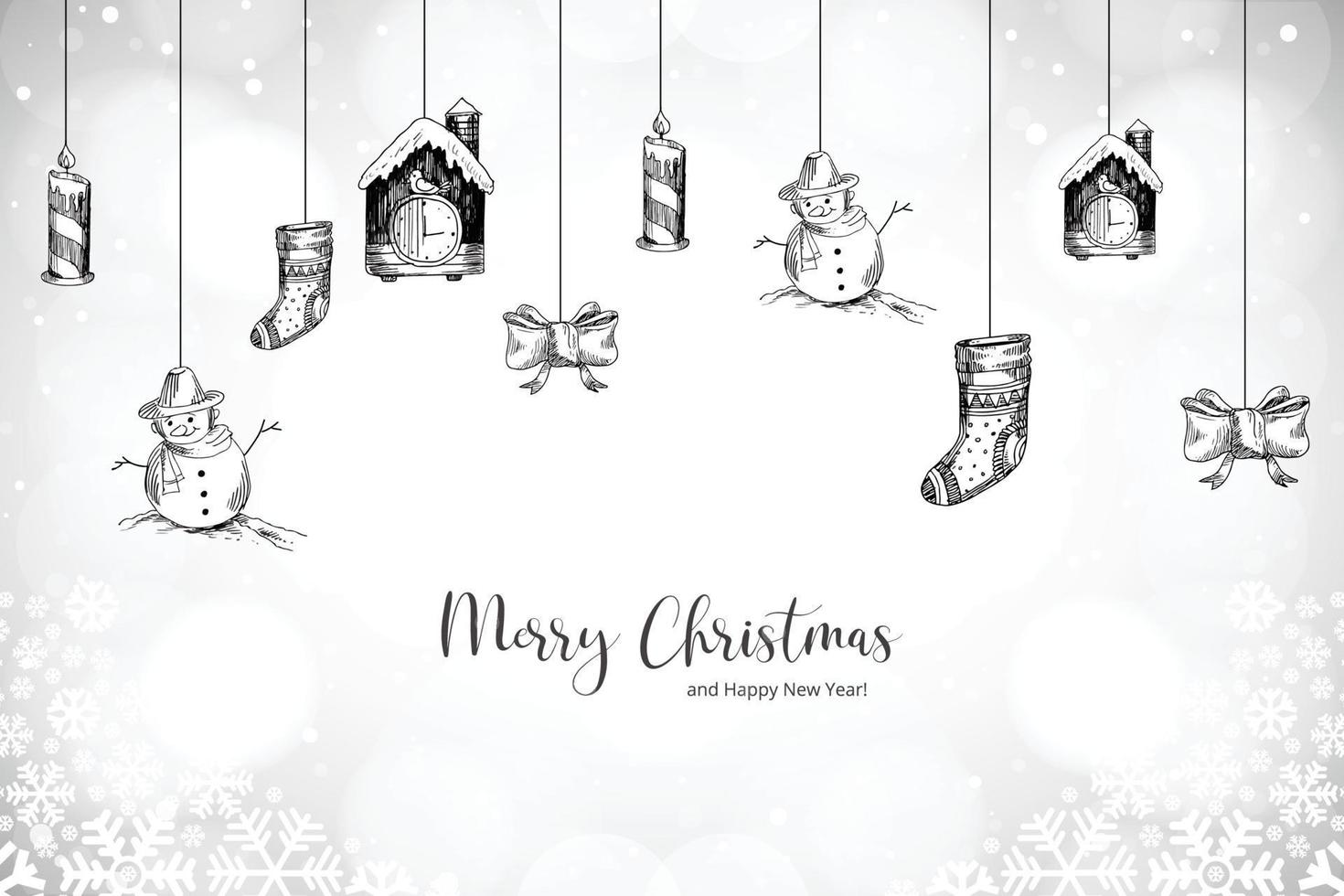 hermosos elementos decorativos de navidad bosquejo fondo de tarjeta de vacaciones vector