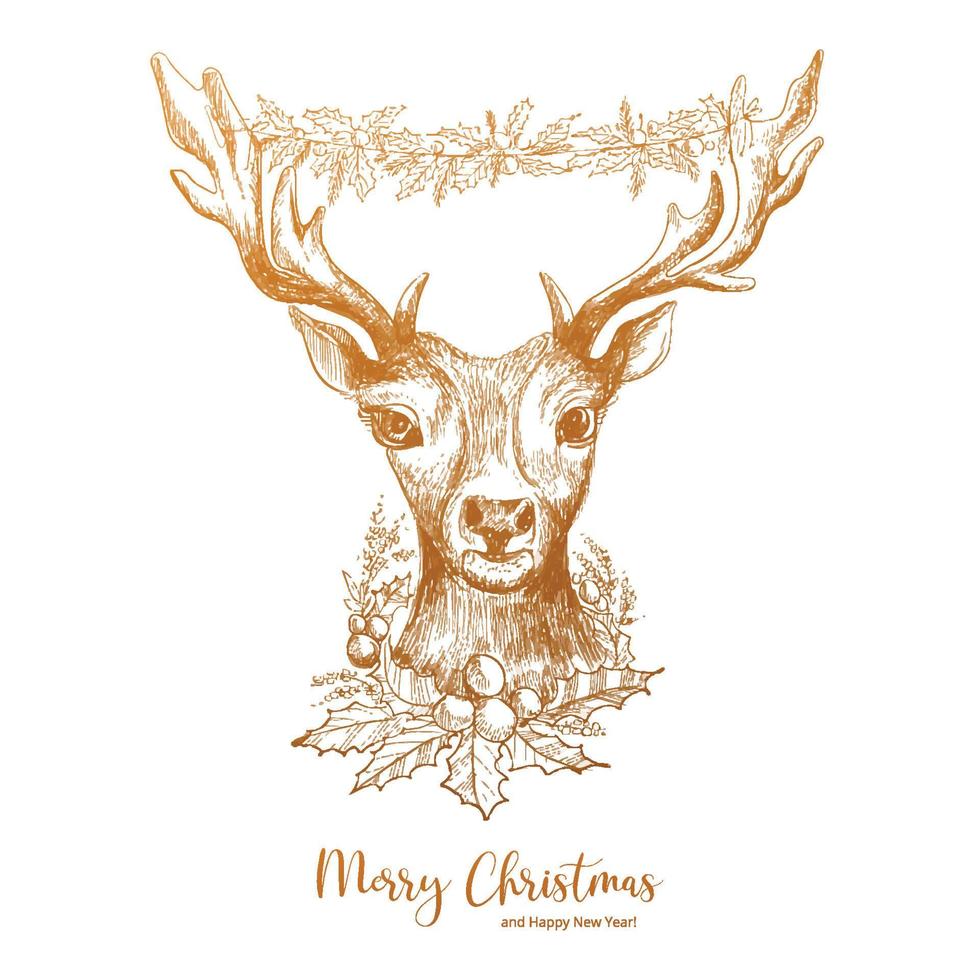 Hand drawn christmas deer sketch design vector