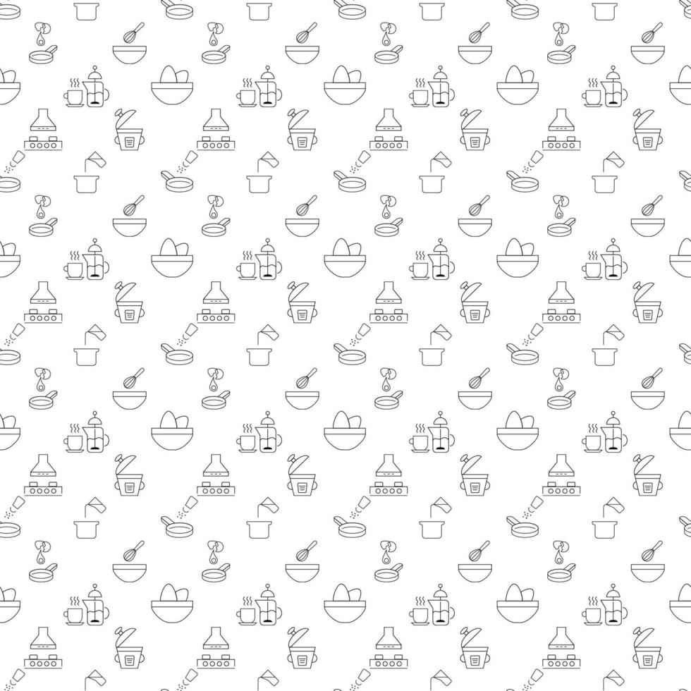 Vector seamless pattern of cooking, culinary and kitchen is made of line icons. Perfect for web sites, wraps, wallpapers, postcards