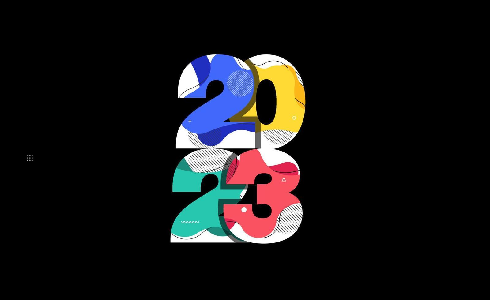 Number 2023 happy new year with abstract liquid shapes design modern graphic elements, Vector illustration template