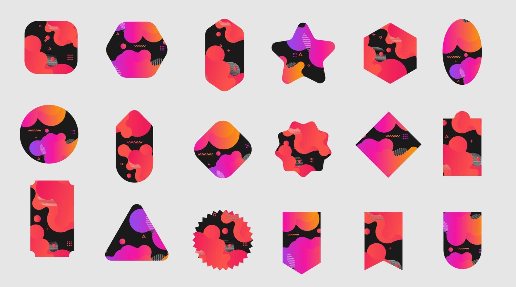 diseño de fondo de formas líquidas abstractas con un conjunto de etiquetas de etiquetas, plantilla de diseño plano moderno de ilustración vectorial vector
