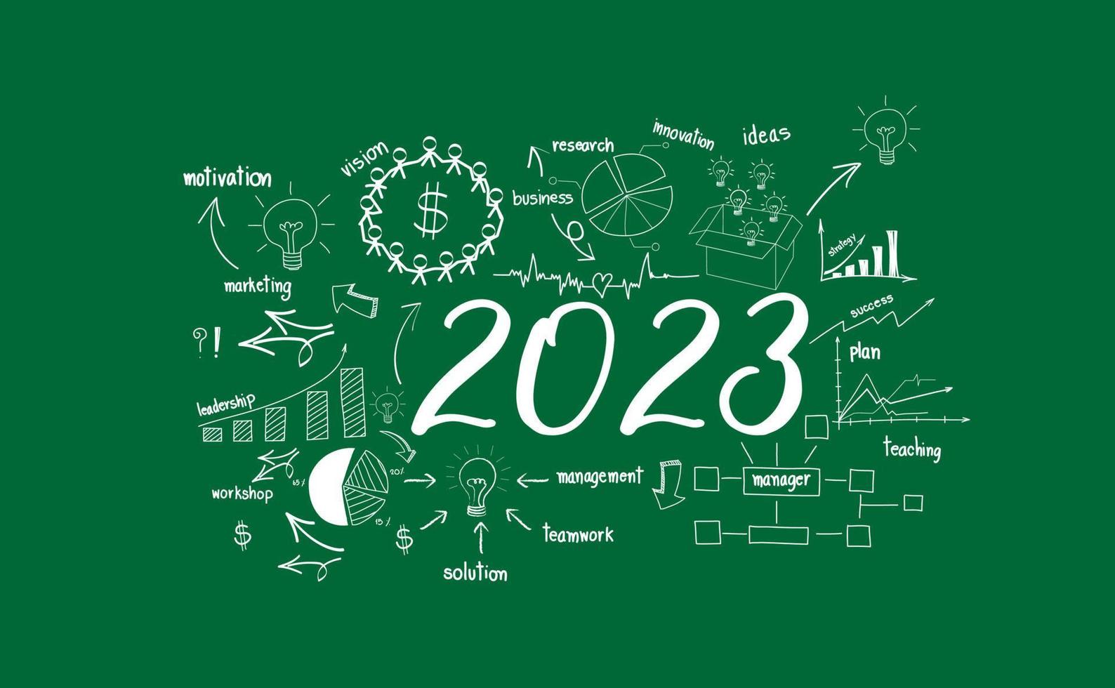 vector 2023 año nuevo con pensamiento creativo dibujando tablas y gráficos ideas de planes de estrategia de éxito empresarial