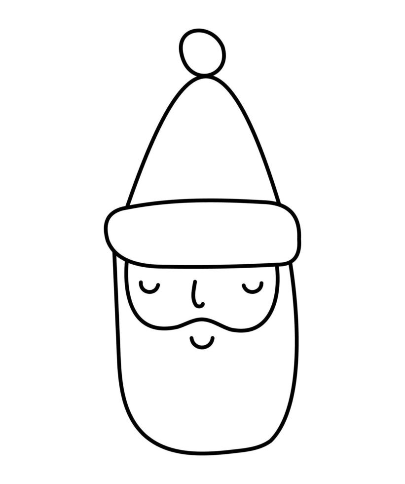 Santa Claus face beard moustache happy xmas christmas new year outline thin line vector icon black on white background