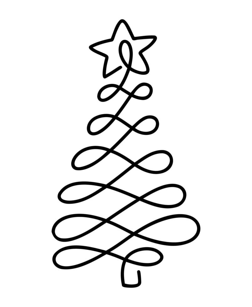 arte de línea de árbol de abeto de pino de vector de navidad con estrella.  dibujo