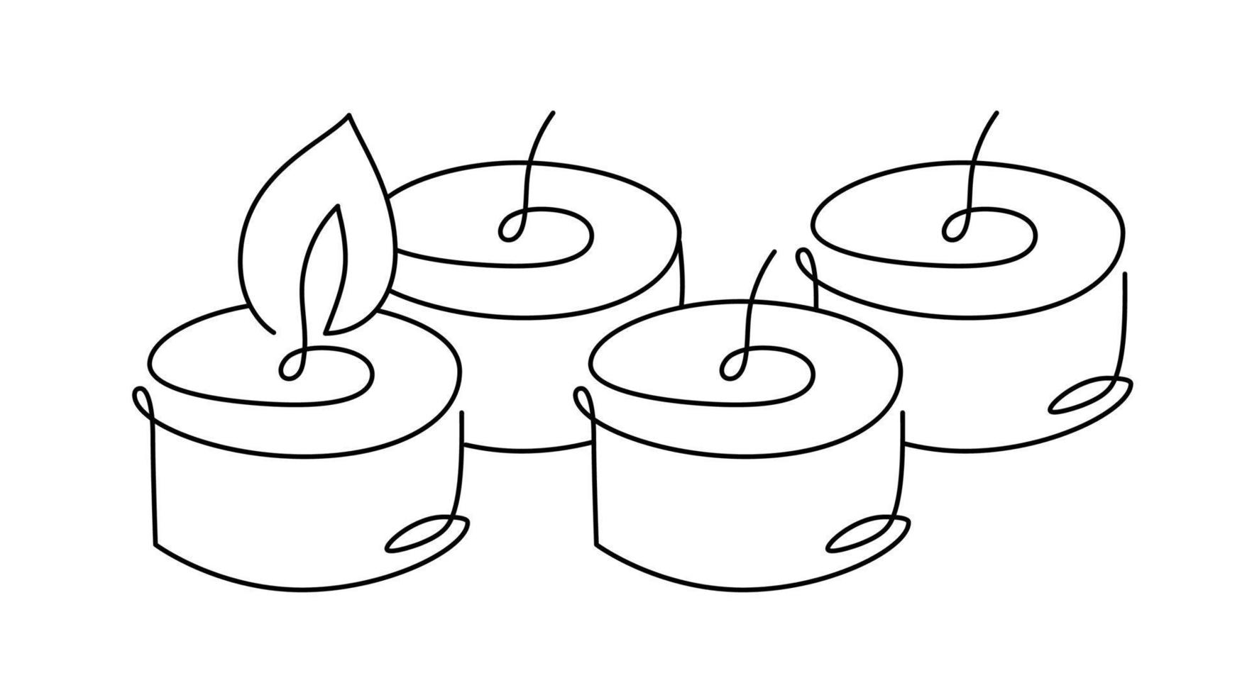 icono de vector de cuatro velas de una línea continua dibujada a mano. advenimiento de navidad primero abrasador cundle a semana. ilustración de esquema para tarjeta de felicitación, invitación de vacaciones aislada de diseño web