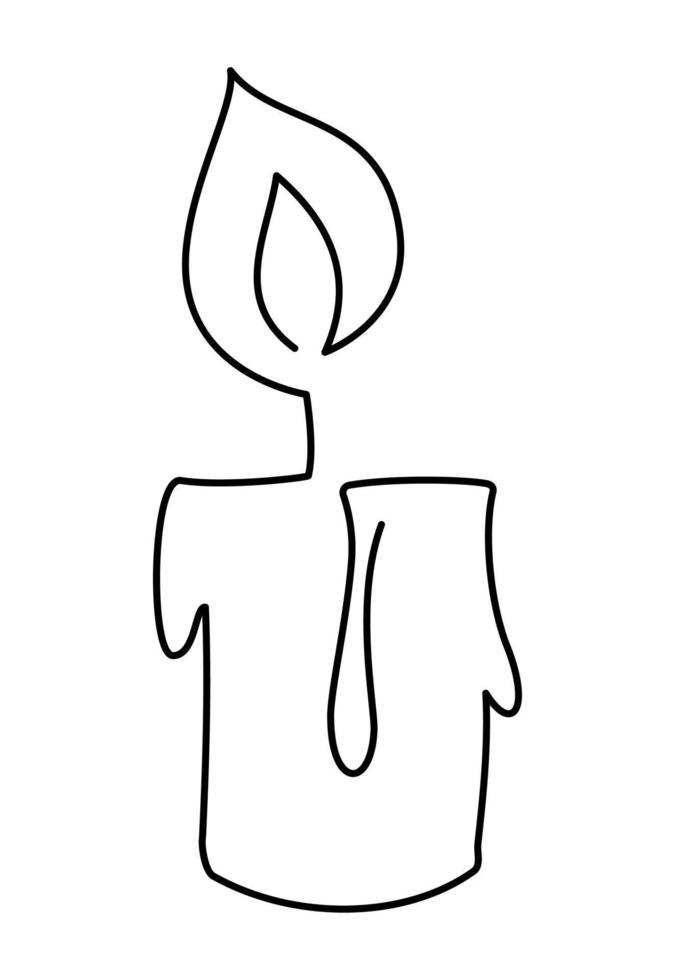 icono de vector de vela ardiente de una línea dibujada a mano. ilustración de contorno de adviento de navidad para tarjeta de felicitación, diseño web aislado sobre fondo blanco