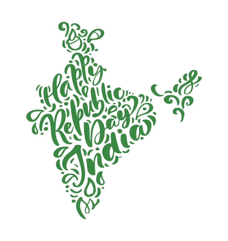 Happy republic Day India celebrations with 26th January. Indian map green text vector illustration design