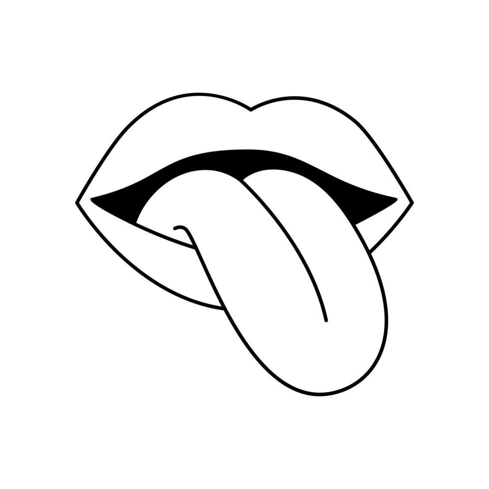 Lips tattoo in y2k, 1990s, 2000s style. Emo goth element design. Old school tattoo. Vector illustration