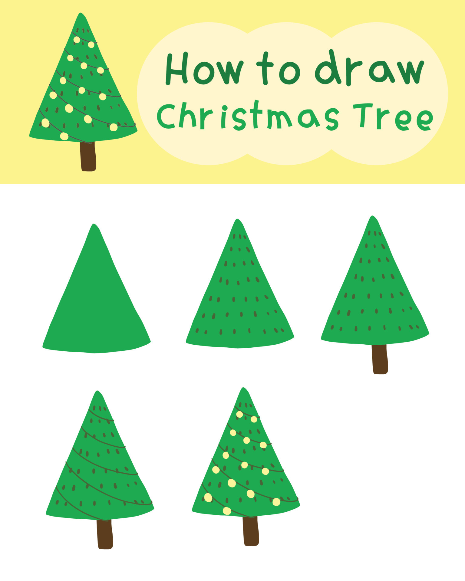 How to draw and paint christmas tree cartoon. Easy drawing for learning