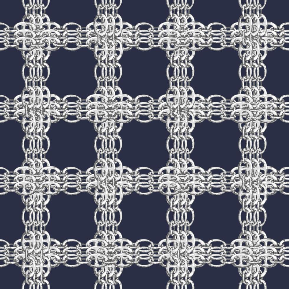 Seamless pattern with retro hand-drawn sketch silver chain on dark background. Drawing engraving texture. Great design for fashion, textile, decorative frame, yacht style card. vector