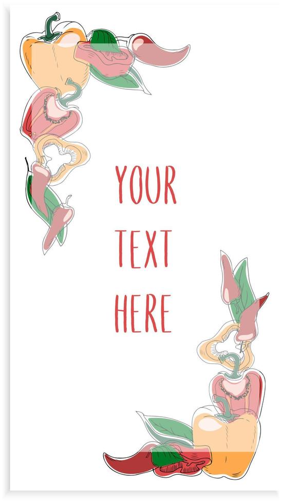 Vector design template with doodle style bell peppers and chili peppers on white background