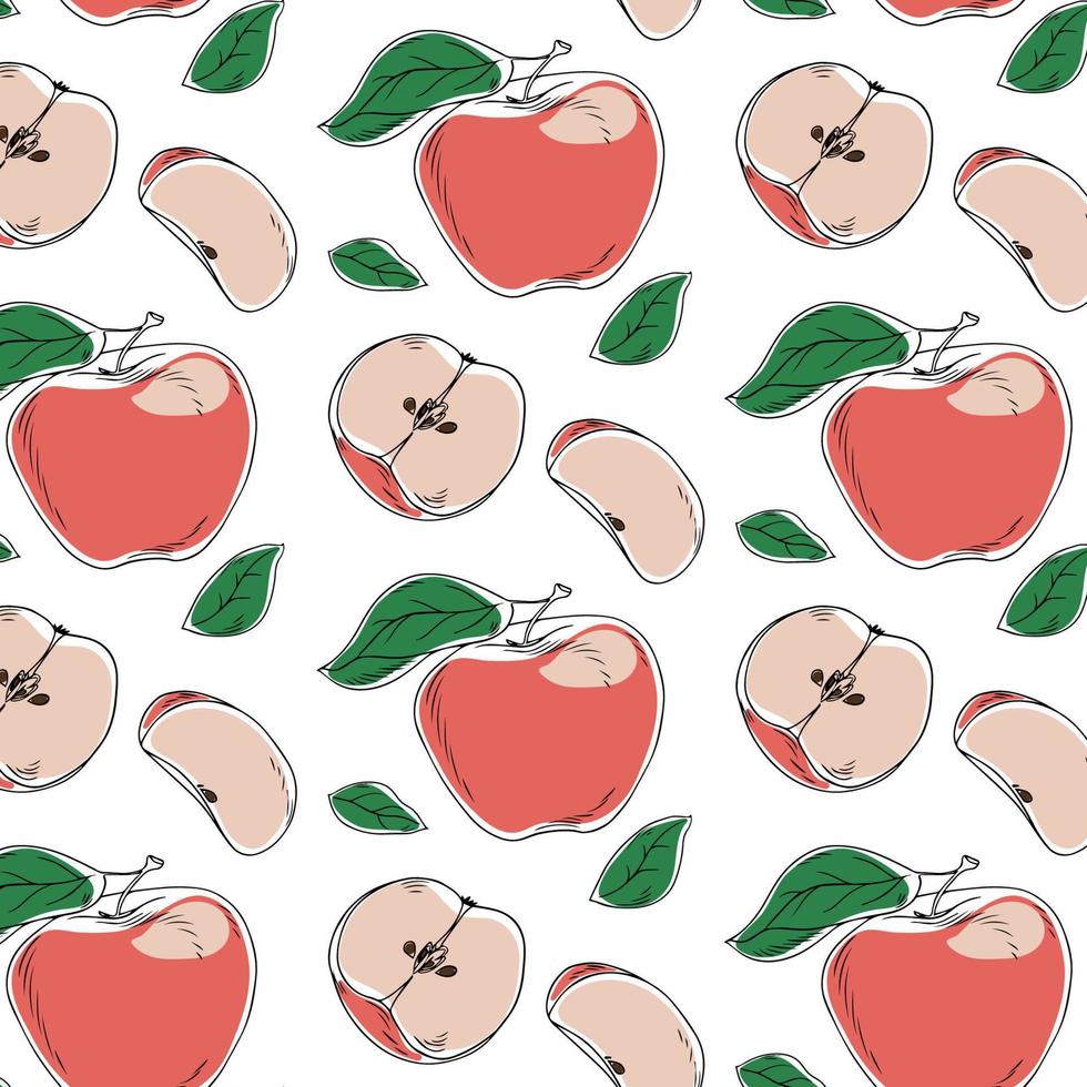 patrón vectorial sin costuras con manzanas rosas estilo garabato y hojas vector