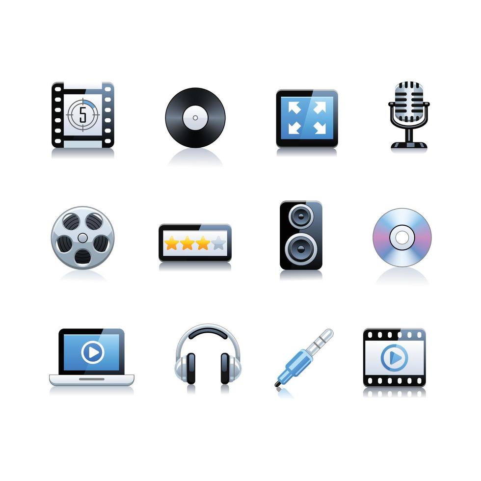 this is an image set of 3d cartoon icon of things related to multimedia production that looks fresh and modern on white background vector