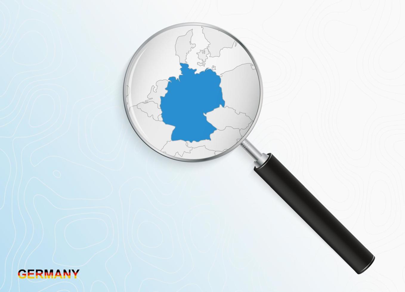 Magnifier with map of Germany on abstract topographic background. vector