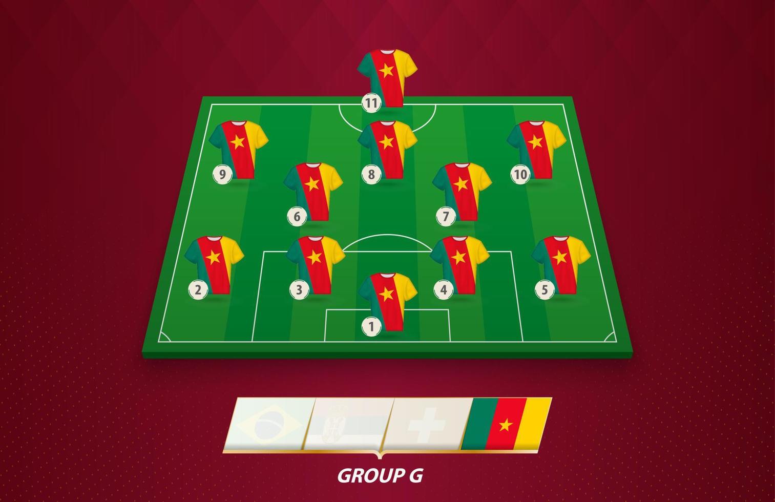 campo de fútbol con la alineación del equipo de camerún para la competición europea. vector