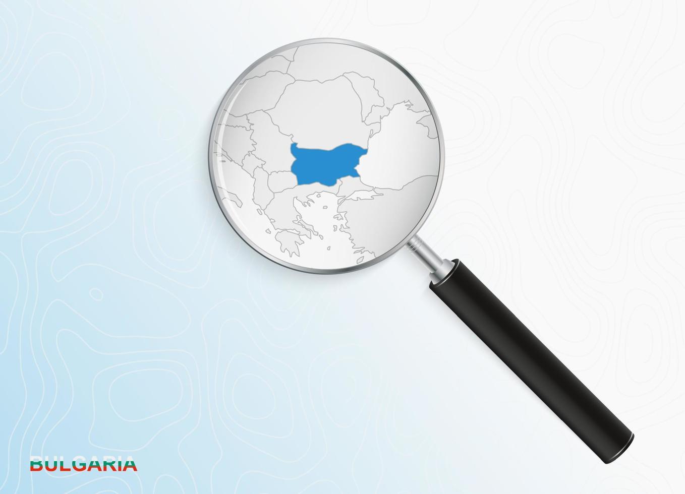 Magnifier with map of Bulgaria on abstract topographic background. vector
