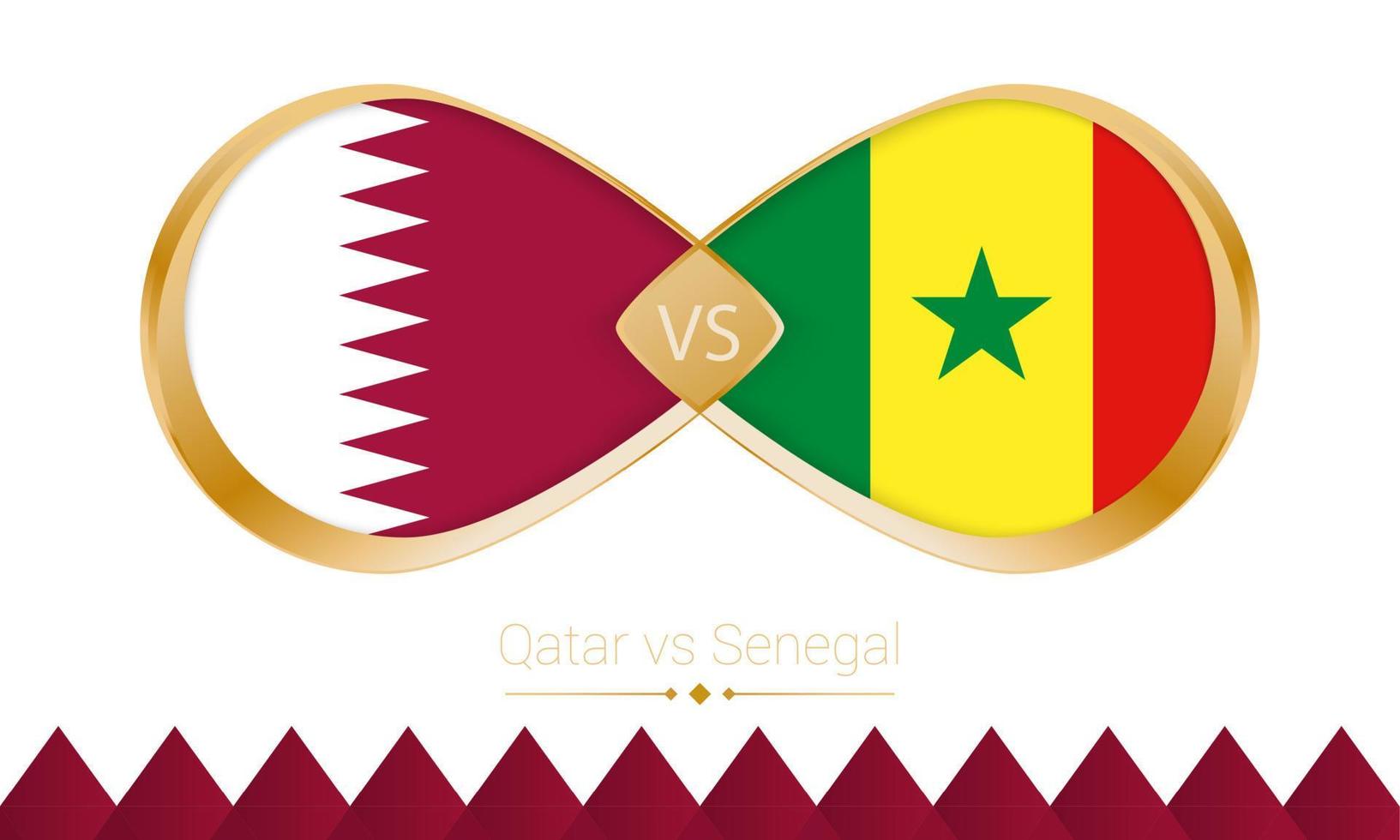 qatar contra senegal icono dorado para el partido de fútbol 2022. vector