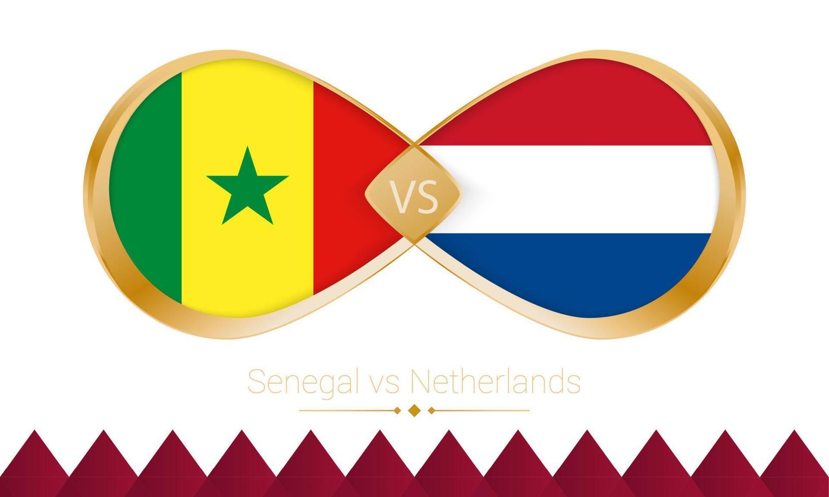 senegal contra holanda icono dorado para el partido de fútbol 2022. vector