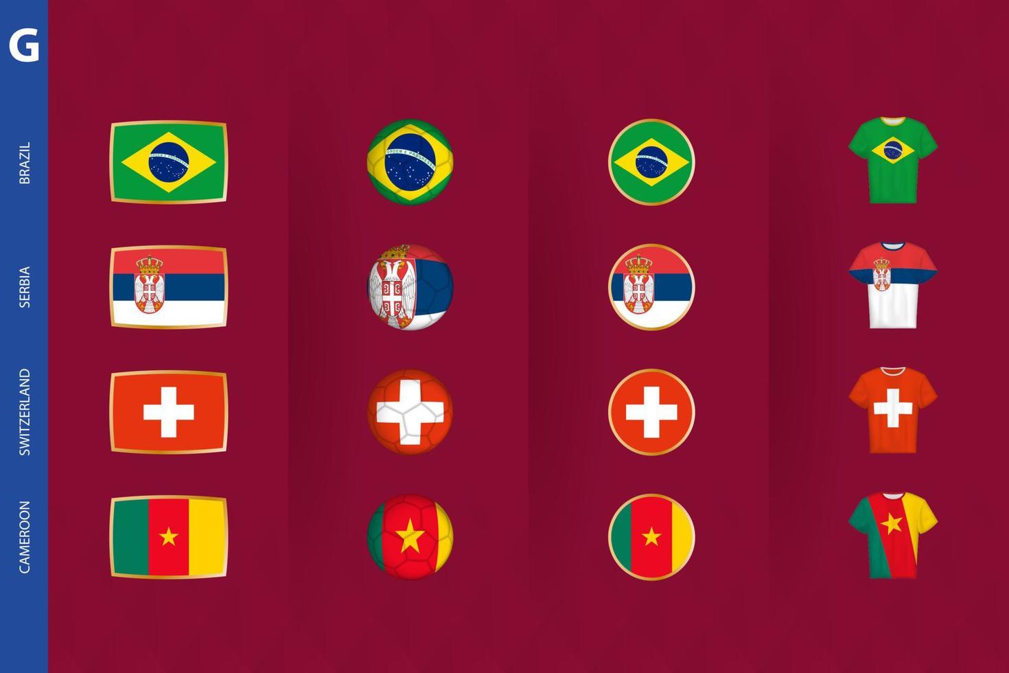 Collection of flags of Group G soccer tournament, a set of vector icons.