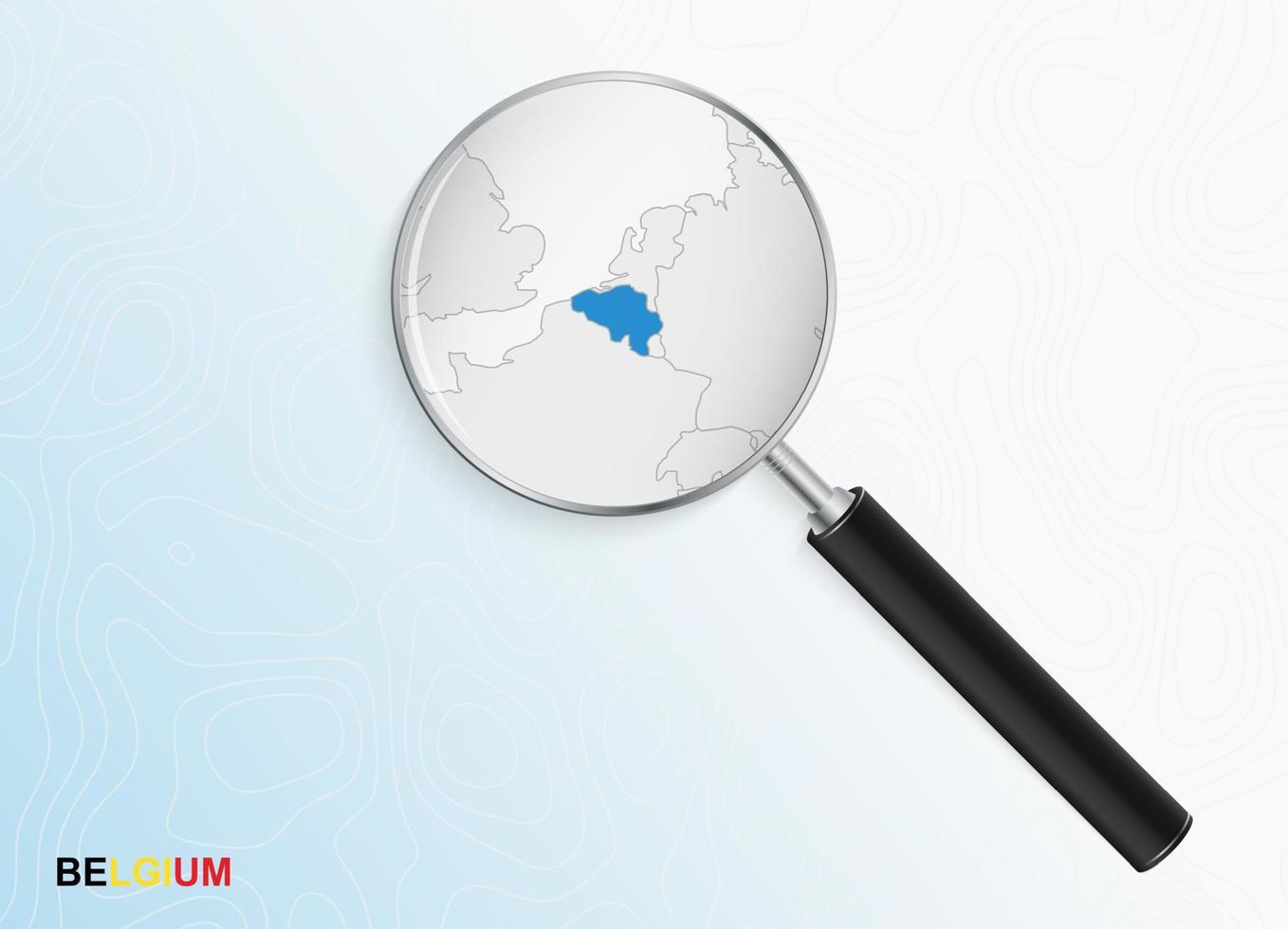 Magnifier with map of Belgium on abstract topographic background. vector