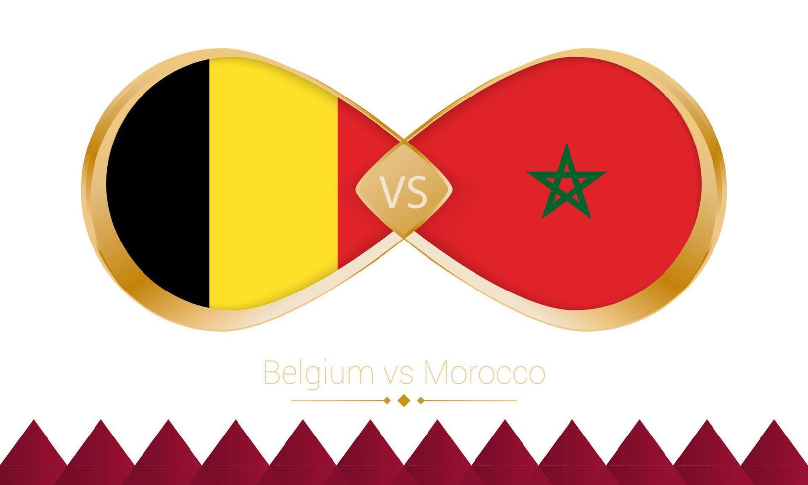 Belgium versus Morocco golden icon for Football 2022 match. vector