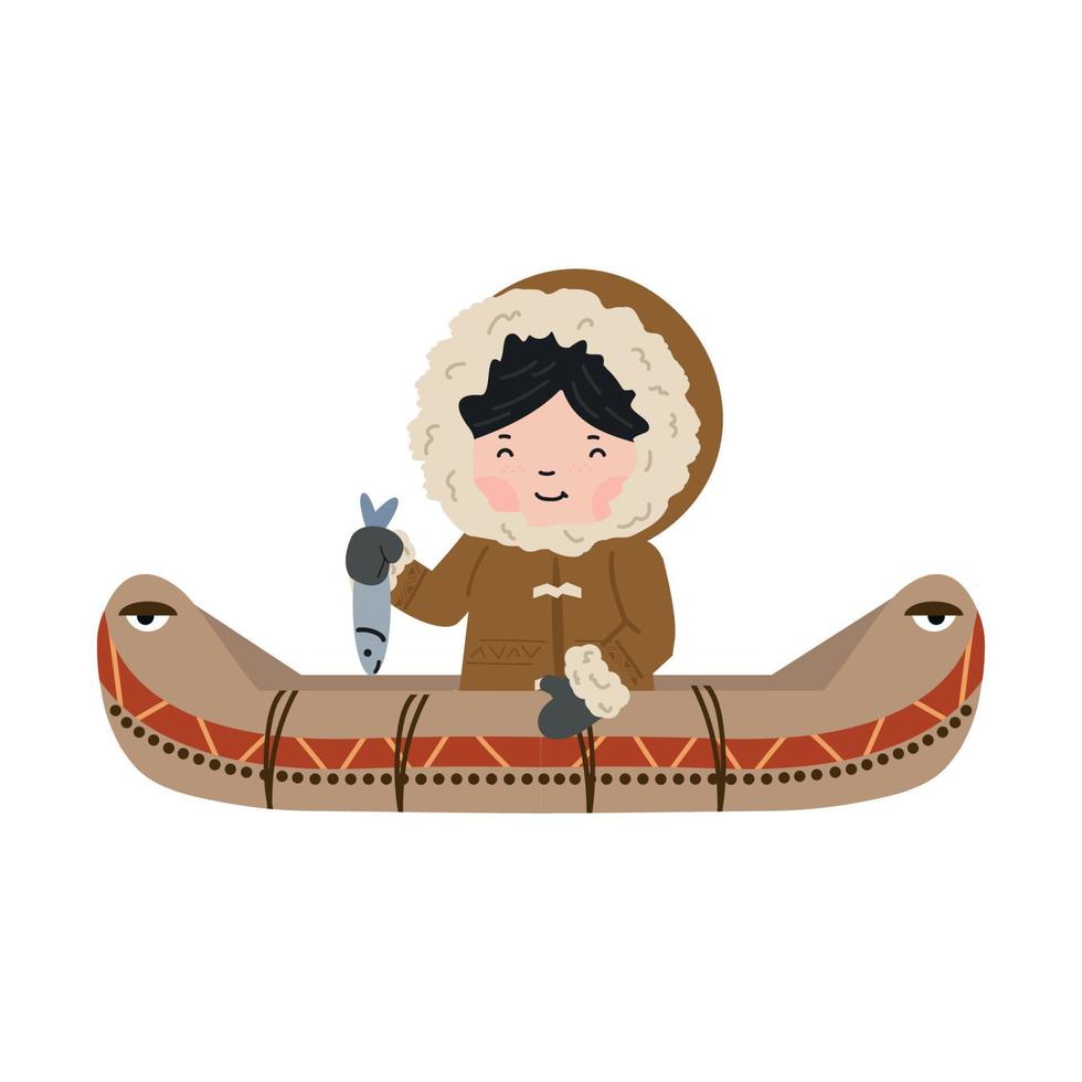 Cute Eskimo girl in kayak vector