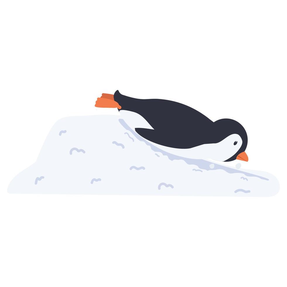 pingüino deslizándose de la colina de nieve vector