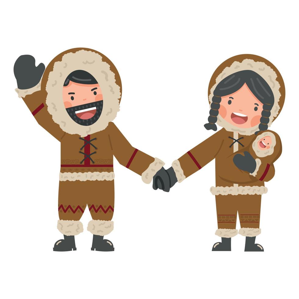 couple Eskimo with baby family cartoon vector