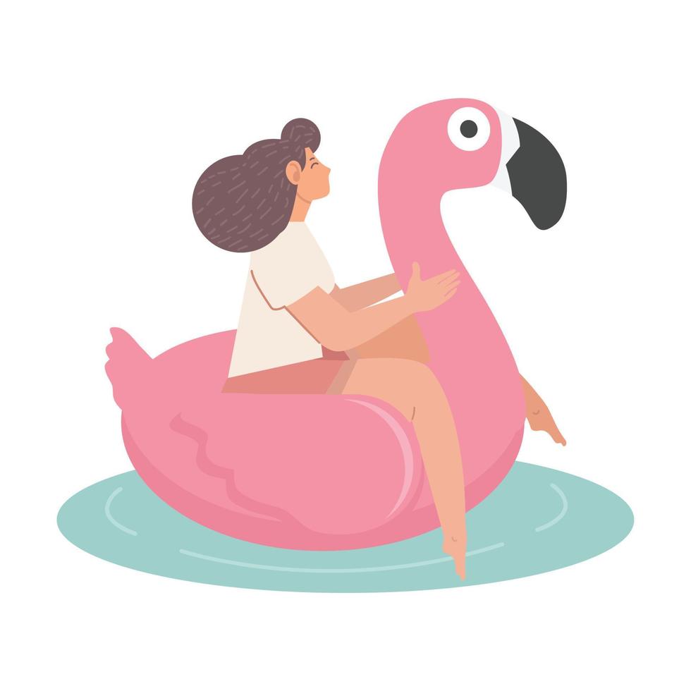 girl on pink flamingo float vector