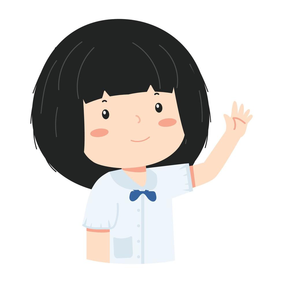 Cute student the girl  Raising Hand cartoon vector