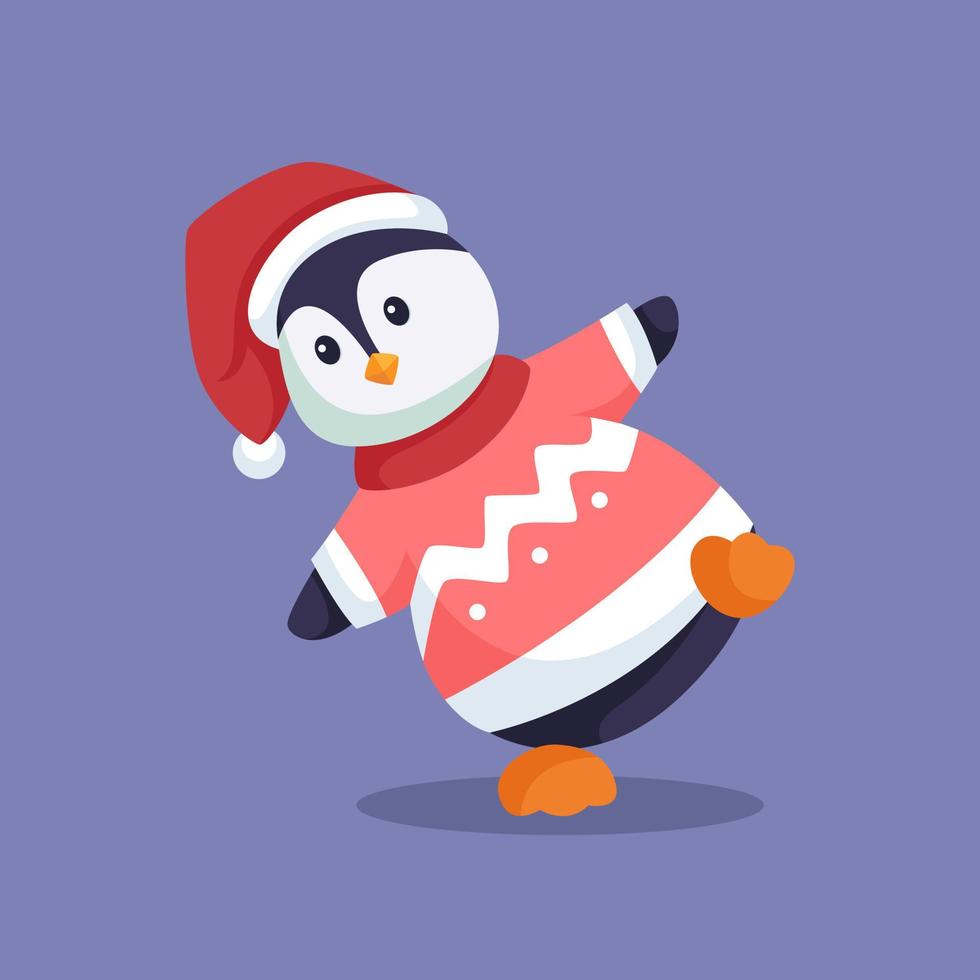 ilustración de diseño de personaje de pingüino de invierno lindo vector